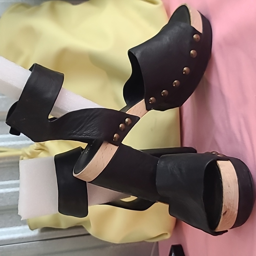 Kesli Dagger Brooklyn Frida Black Leather Platform Sandals Sz. 6